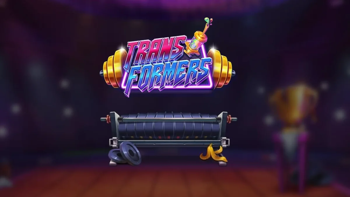 Visual vibrante e distópico do jogo de slot Transformers com elementos neon e estilo comic-punk.