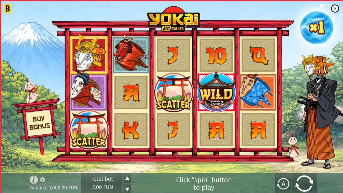 Tela de jogo do slot Yokai com elementos de arte japonesa e samurais