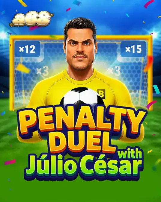 Captura de tela do jogo Penalty Duel with Júlio César, mostrando o goleiro Júlio César em campo e as opções de chute no gol.